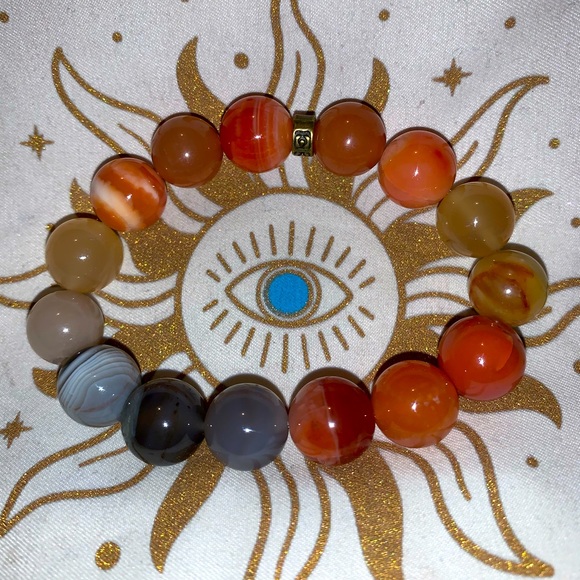 🧿2/$15🧿✋🏼Made Natural 12mm Botswana Agate Stone Bracelet w Brass Tie Cover - Picture 7 of 16